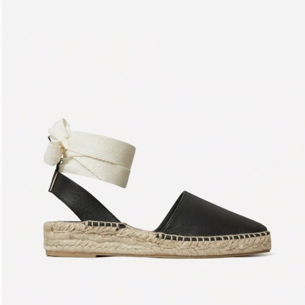 Everlane The D'orsay Espadrille Black Ankle Tie Sandal Shoes Size 7